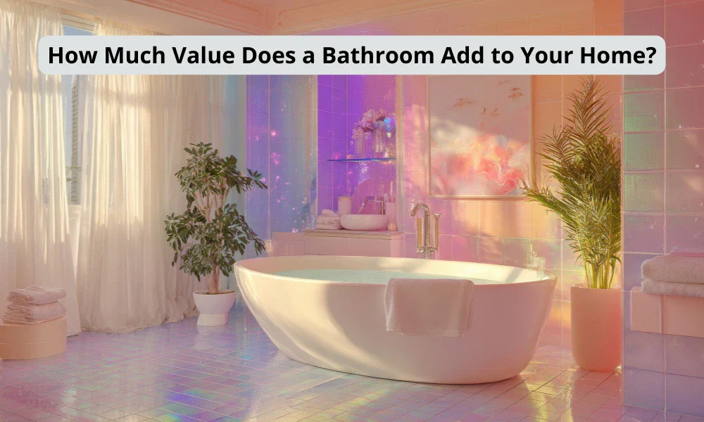 A bright, modern bathroom features a freestanding tub, colorful tiled walls, and lush plants, creating a serene atmosphere.