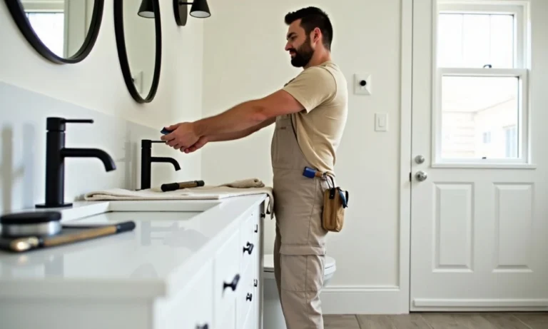 Person working at bathroom sink with modern fixtures and natural light for simple ways to update your bathroom