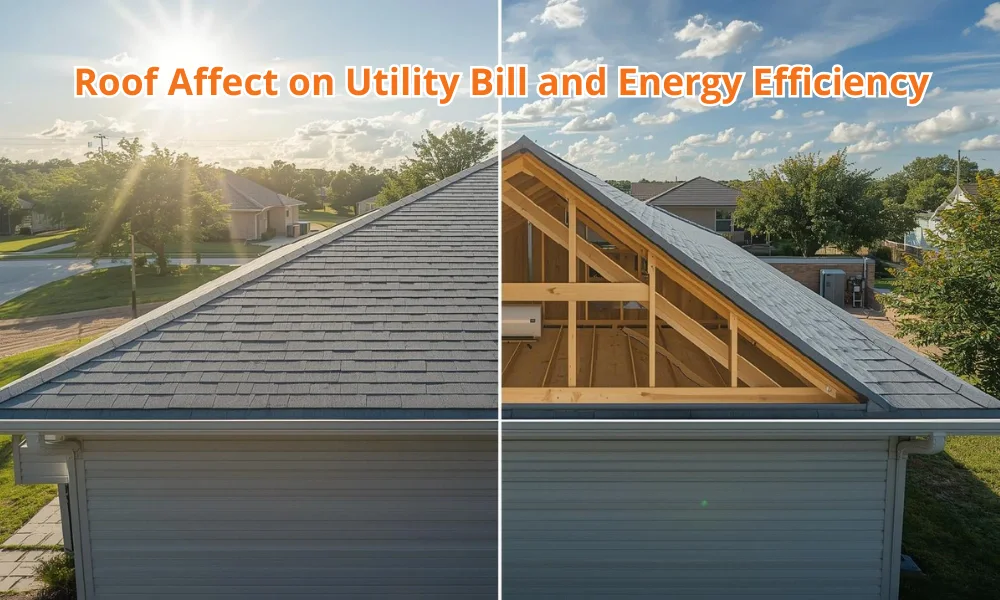 Split roof and attic image showing energy efficiency impact on utility bills