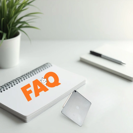 FAQ notebook graphic on a clean desk setup for home remodeling questions and answers