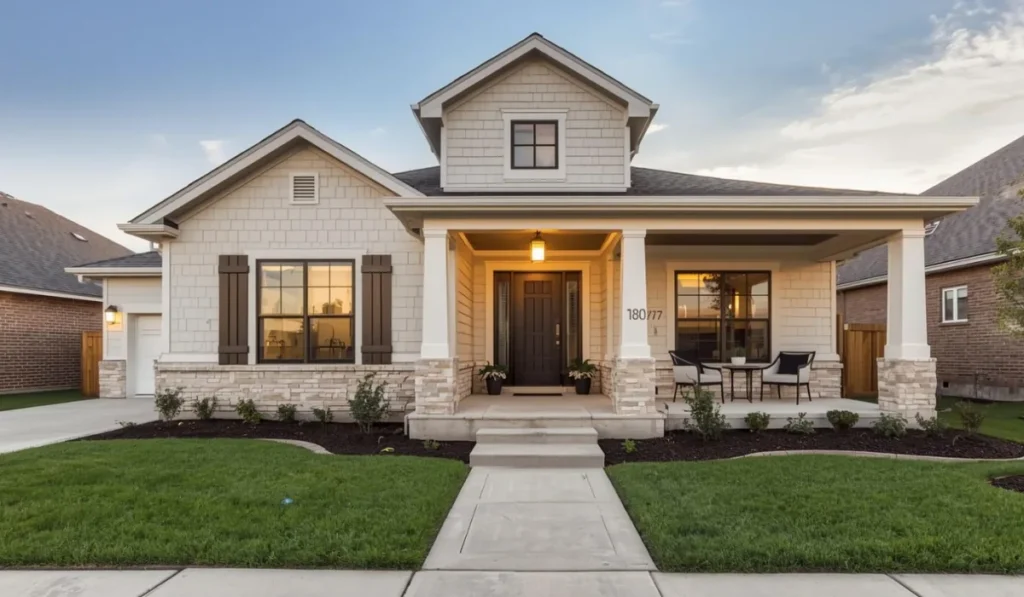 Curb appeal exterior home update with fresh landscaping, painted siding, and covered front porch