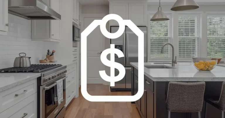 A kitchen scene with a dollar sign on the counter, highlighting expenses related to kitchen renovations.