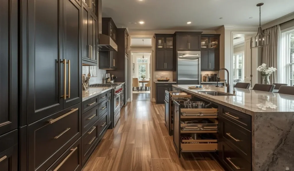 Custom kitchen cabinetry with deep drawers, built-in organizers, and maximum storage in a modern Dallas kitchen