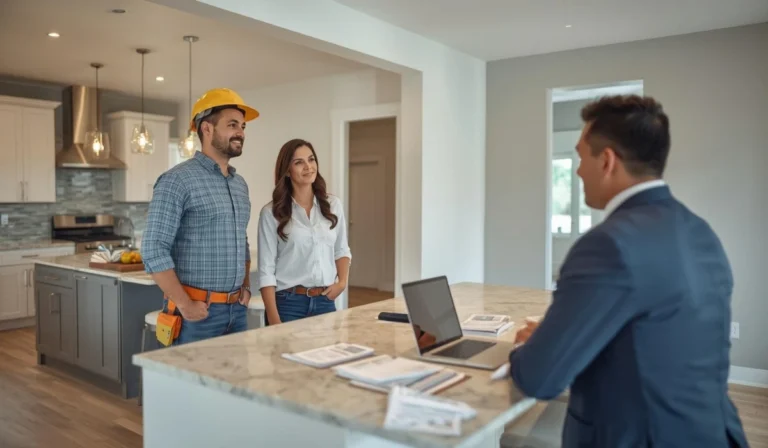 Homeowners reviewing full home remodeling financing options with a contractor during an in-home consultation.