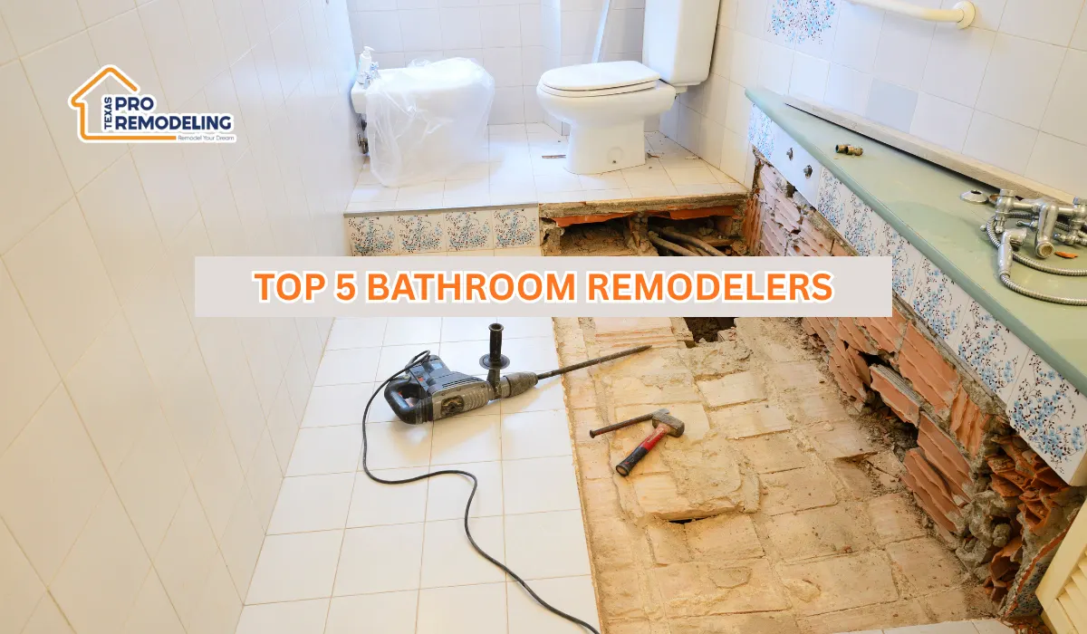 Featured image for top 5 bathroom remodelers showing a bathroom demolition and renovation project in progress.