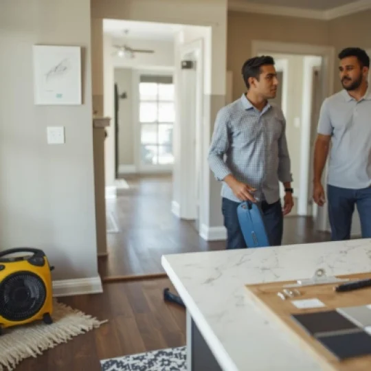 Texas Pro Remodeling consultation in Grapevine TX with contractor and homeowner reviewing plans in a remodeled kitchen